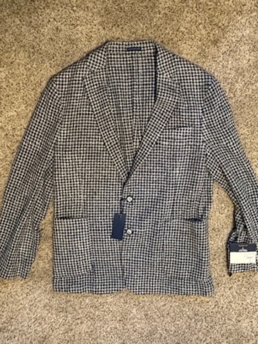 New Mens Stafford Navy Black White Plaid Gingham Check 44R Sport Coat Blazer